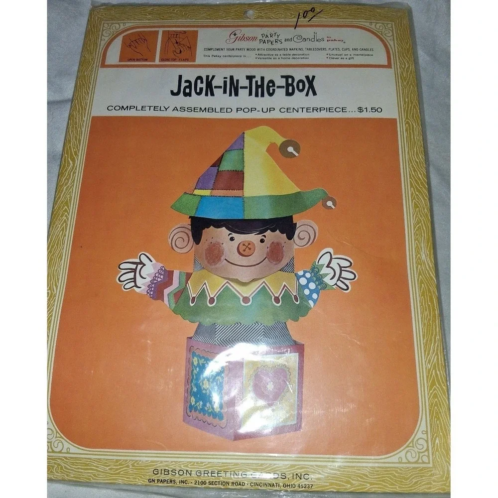Vintage Gibson Jack-In-The-Box Pop-Up Centerpiece Unused Open Package Party Deco